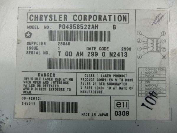 Cambiador De Discos Cd Chrysler Dodge Jeep P04858522AH CD-4201CI