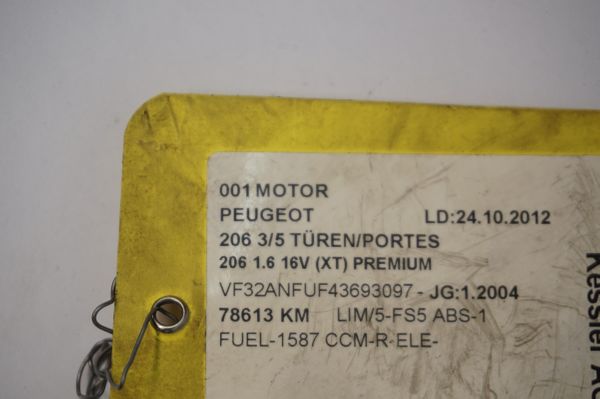 Bloque Del Motor 1,6 16v NFU 10FX4W Peugeot 206 79000km