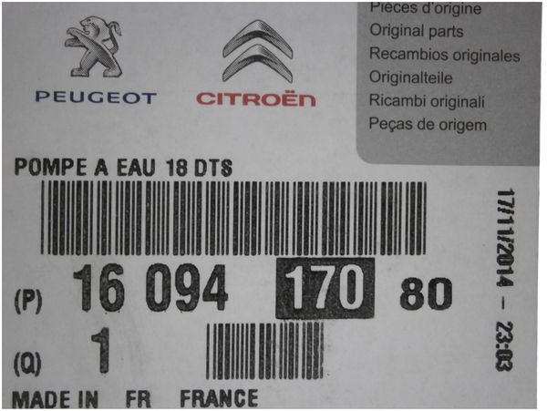 Bomba De Agua  Citroen Peugeot 1.4 18 Zębów 1609417080