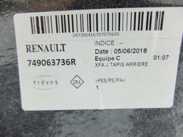 Alfombrillas De Coche Trasera Scenic 4 749063736R Renault 0km