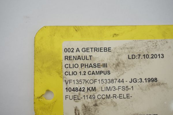 Caja De Cambios JB1138 1,2 Renault Clio 2 105000km 7701352459