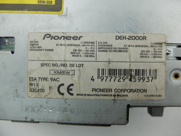 Radio Cd  Pioneer DEH-2000R 45Wx4 MOSFET RDS