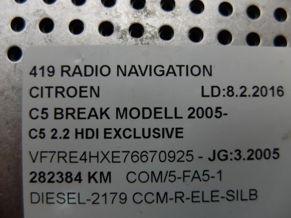 Radio Cd Navi GPS Citroen C5 96565713YW