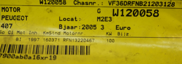 Motor De Gasolina RFN 10LH2W 2.0 16v Peugeot 407 160371 km 2005