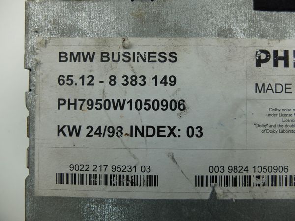 Radio Casete  BMW 3 65.12- 8383149 22DC795/23B Philips