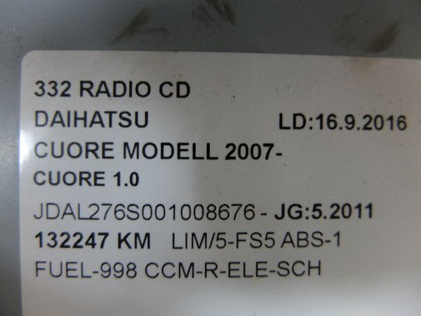 Radio Cd Daihatsu Cuore 86180-B2430 CQ-JD3770AW 1055